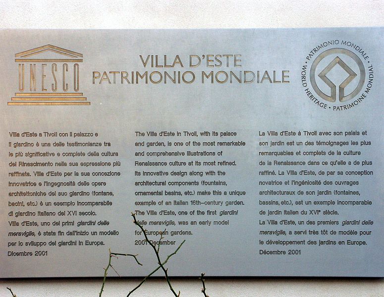 File:Tivoli, Villa d'Este, UNESCO-Tafel.jpg